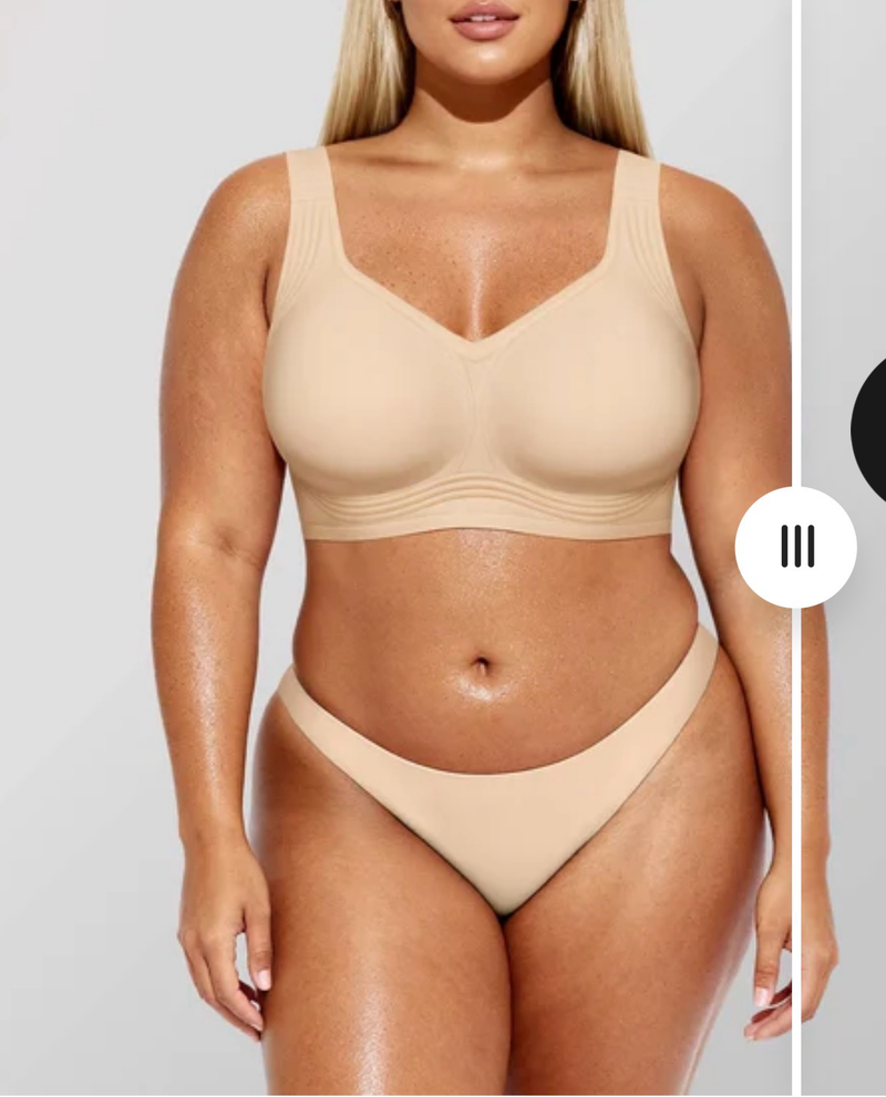 Soutien-gorge Underskin nude porté, avant le vêtement ajusté